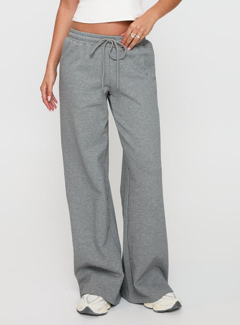 side view of model wearing Princess Polly All Day Straight Leg Sweatpants Grey Marle Low Rise Pants Pants 