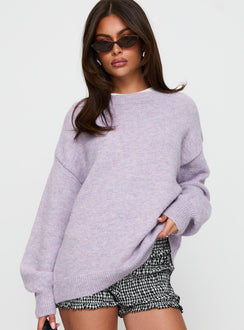 front view of model wearing Princess Polly Ryanna Sweater Lilac Longline Jumpers Jumpers 