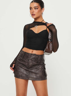 product Domenic Faux Leather Mini Skirt Washed Black Princess Polly  Mini Skirts 