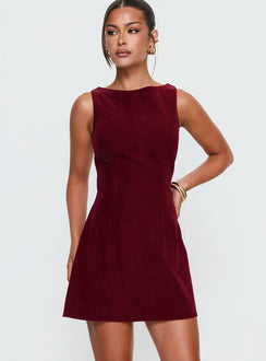Alfalfa Corduroy Mini Dress Cherry