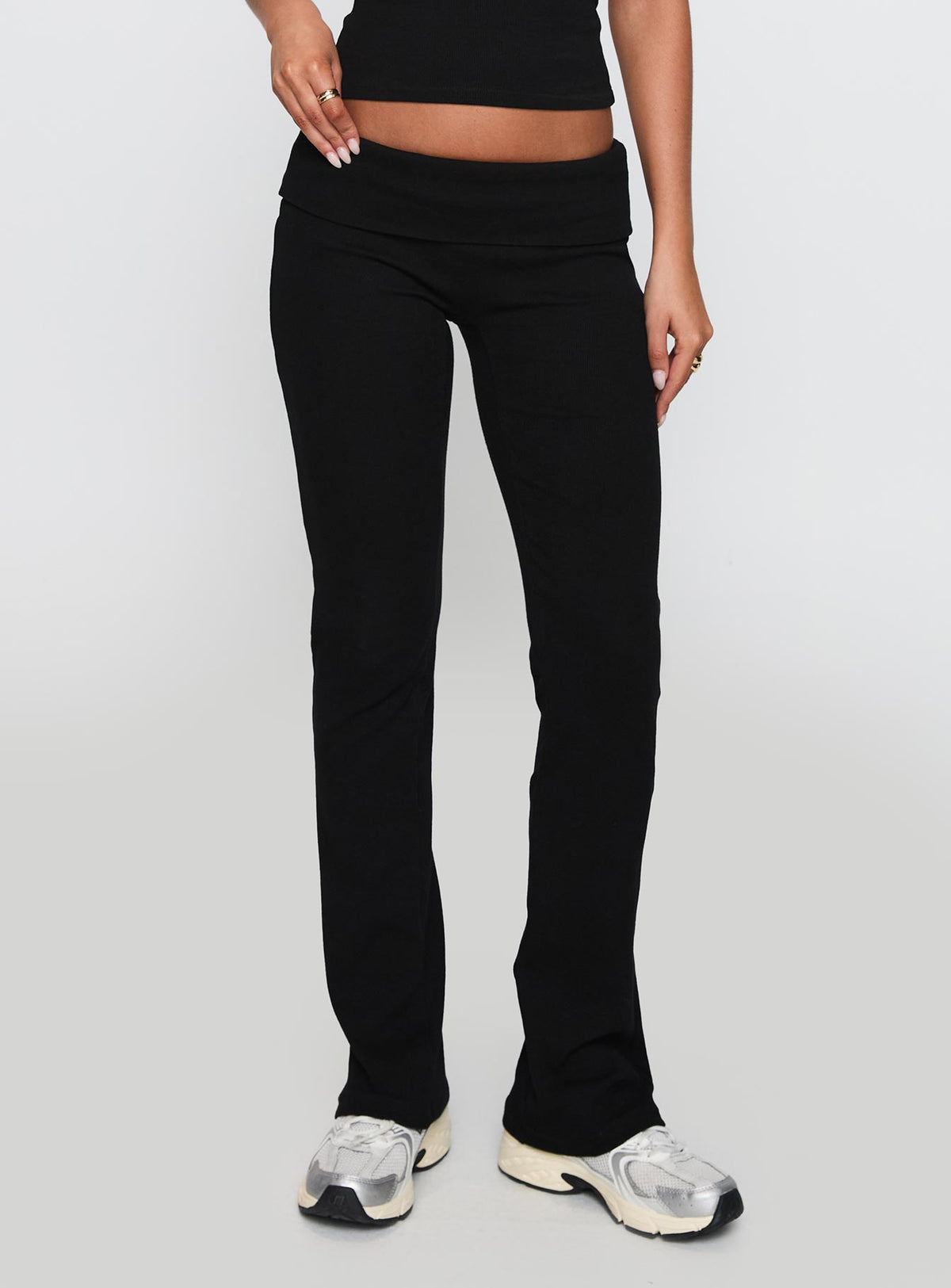 side view of model wearing Princess Polly Truth Be Told Straight Leg Pant Black Low Rise Pants Pants 