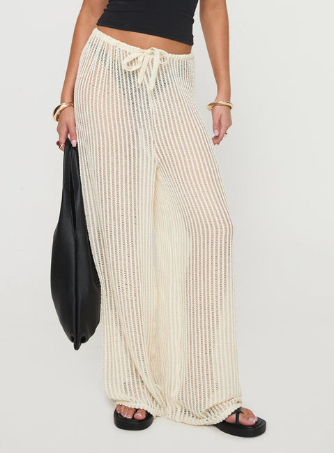 front view of model wearing Princess Polly Darcie Knit Pants Beige High Rise Pants Pants 