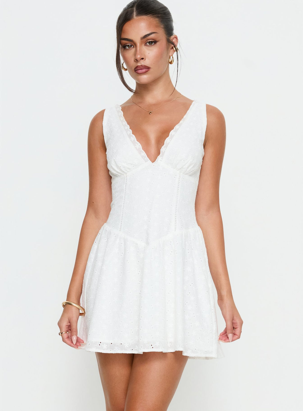 Thinking Bout You Lace Trim Sleeveless Mini Dress White
