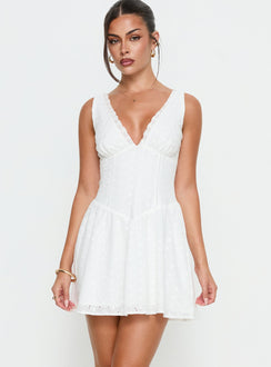 Thinking Bout You Lace Trim Sleeveless Mini Dress White