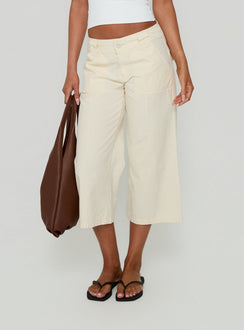 Featuring the Miska Wide Leg Capri Pants Off White womens-regular-pants with mid-rise waist product Princess Polly