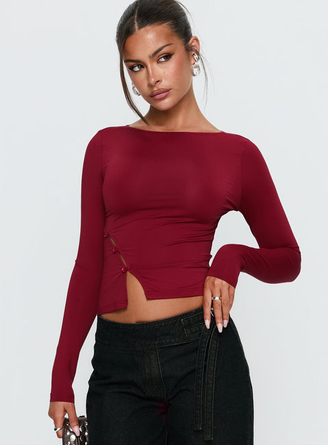 Crowded Room Button Up Long Sleeve Top Wine