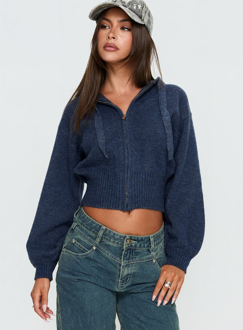 Kieley Zip Through Knit Hoodie Navy