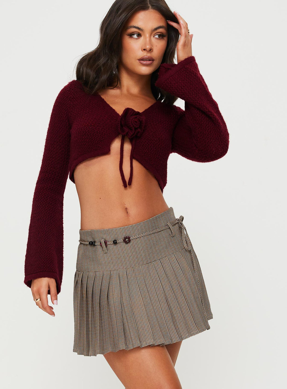 product Tarnya Plaid Mini Skirt Brown Princess Polly  Mini Skirts 