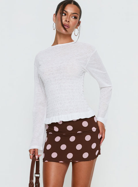 back view of model wearing Princess Polly Adelaida Mini Skirt Brown / Pink Polka Mini Skirts Skirts 
