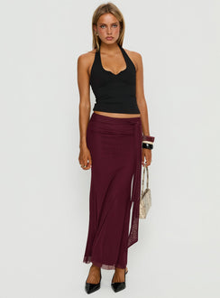   front view of model wearing Princess Polly Caviar Tie Maxi Skirt Currant Maxi Skirts Skirts 