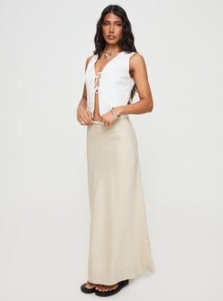back view of model wearing Princess Polly All In Maxi Skirt Beige Maxi Skirts Skirts 