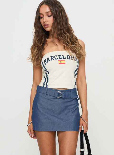   side view of model wearing Princess Polly Marine Skirt Indigo Mini Skirts Skirts 