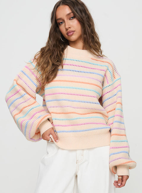 front view of model wearing Princess Polly Harmony Balloon Sleeve Knit Sweater Multi Jumpers 