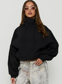 Kallow Funnel Neck Windbreaker Jacket Black