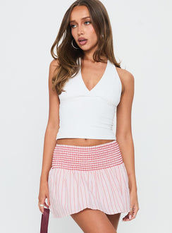   front view of model wearing Princess Polly Lilypilly Shirred Mini Skirt Pink Multi Mini Skirts Skirts 