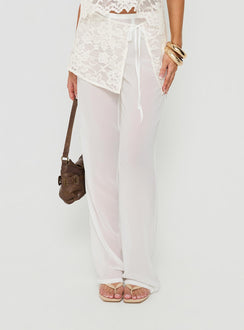 Featuring Claudie Layered Lace Straight Leg Pants White womens-regular-pants with mid-rise floral detail Princess Polly
