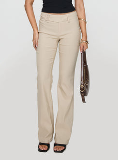 front view of model wearing Princess Polly Kinkirk Flared Pants Taupe Tall Pants 