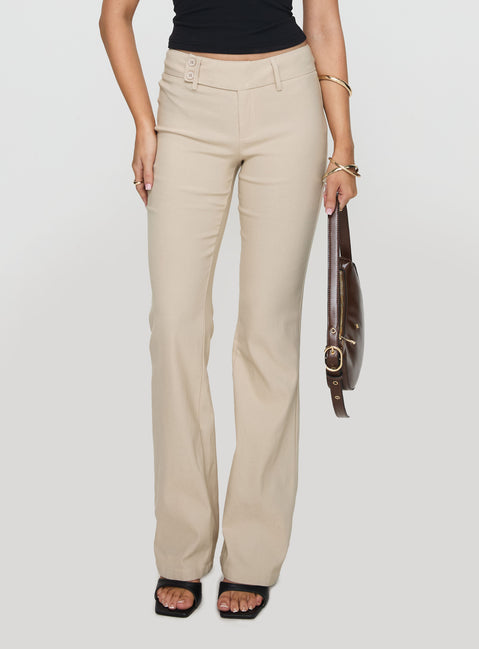 front view of model wearing Princess Polly Kinkirk Flared Pants Taupe Tall Pants 