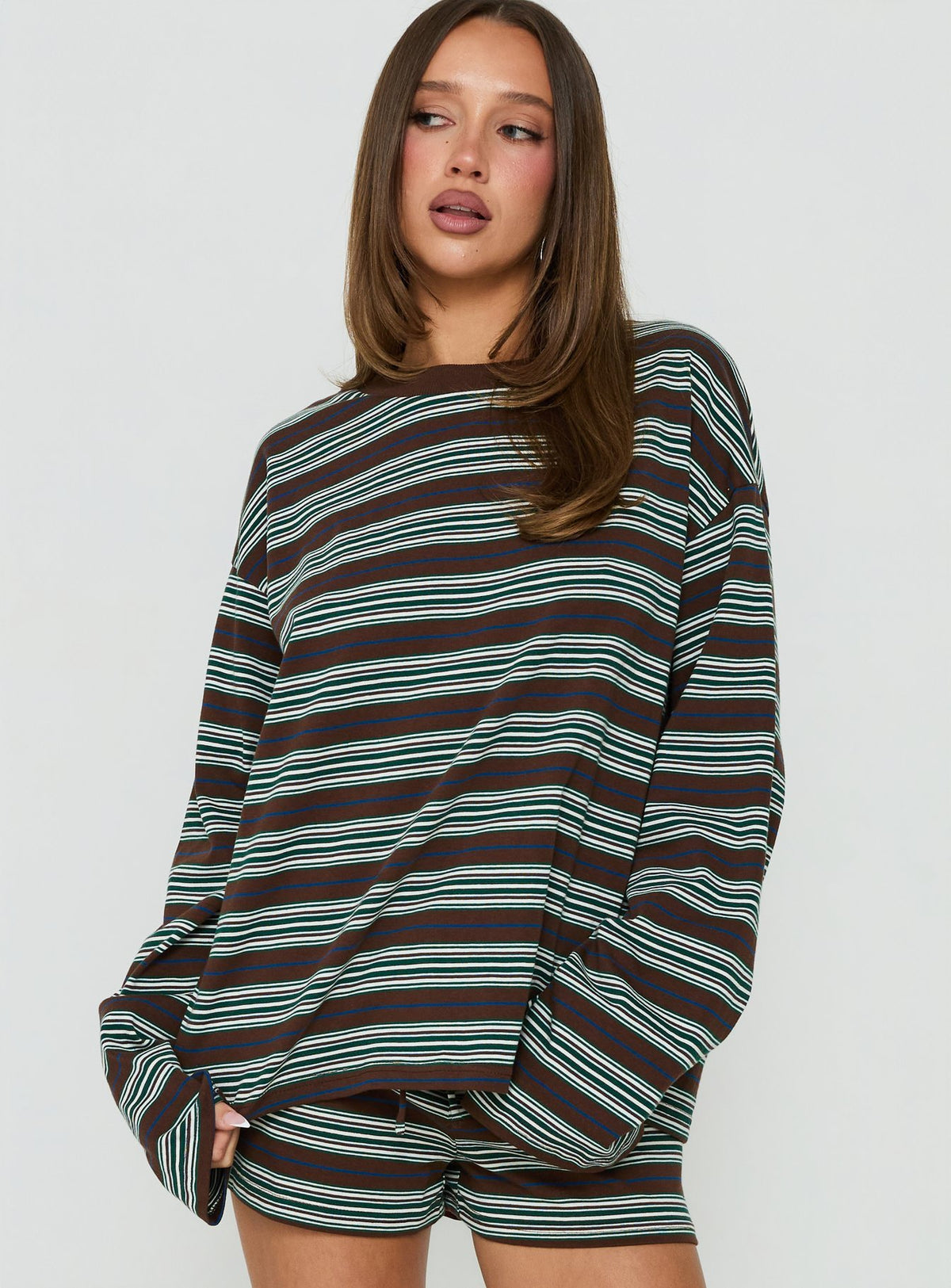 Settle Down Long Sleeve Top Brown Stripe
