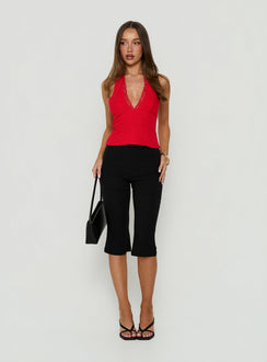 No Pressure Lace Trim Halter Top Red
