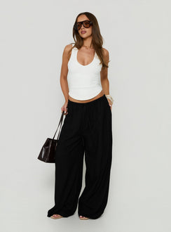 Featuring Peacemaker Tie Waist Relaxed Pants Black womens-regular-pants with mid-rise design product