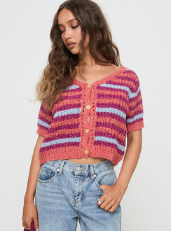 back view of model wearing Princess Polly Compassion Knit Cardigan Multi Cropped Jumpers Jumpers 