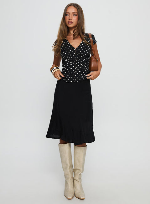   front view of model wearing Princess Polly With Kindness Midi Skirt Black Skirts 