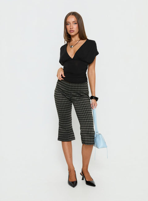 side view of model wearing Princess Polly Lights Are Off Capri Pants Multi Mid Rise Pants Pants 