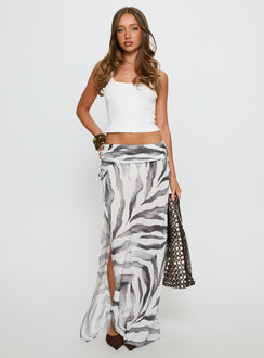   front view of model wearing Princess Polly Kiden Split Maxi Skirt Zebra Maxi Skirts Skirts 