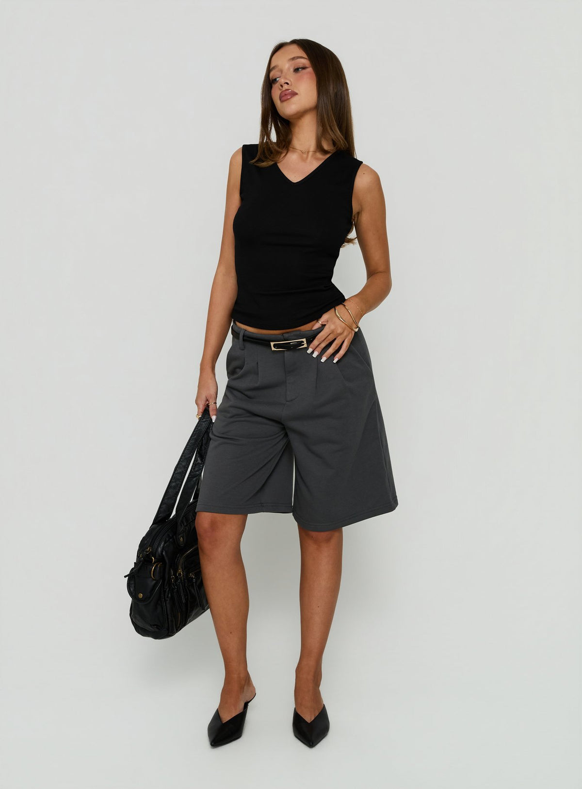Charlea Fleece Tailored Longline Short Charcoal