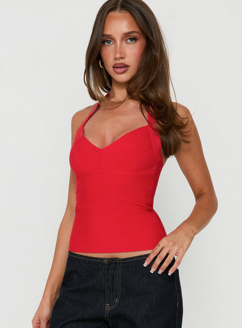 Sefina Bandage Halter Neck Top Red