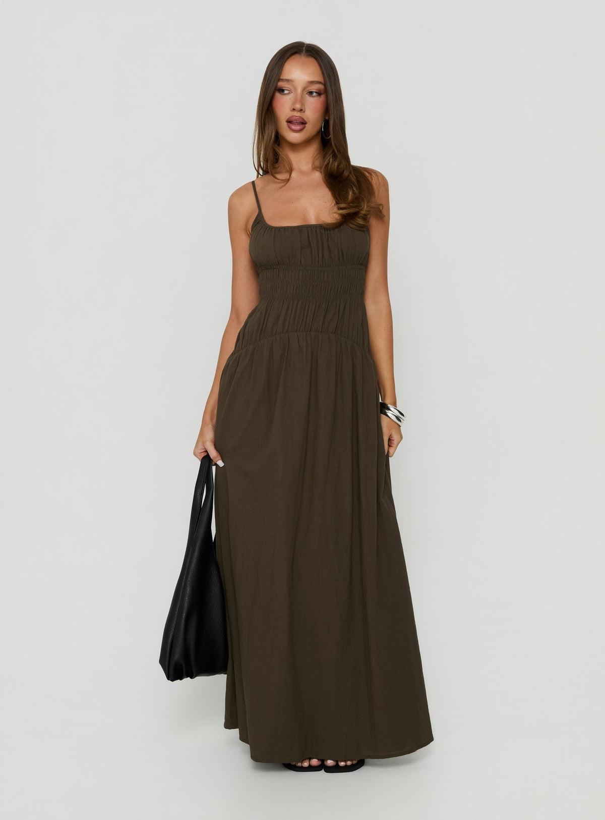 Magnolie Shirred Maxi Dress Green