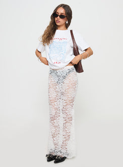   front view of model wearing Princess Polly Lombardio Lace Maxi Skirt White Maxi Skirts Skirts 