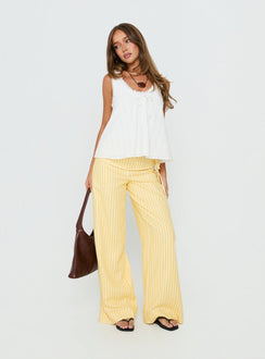 front view of model wearing Princess Polly Silver Moon Pants Yellow Stripe Low Rise Pants Pants 