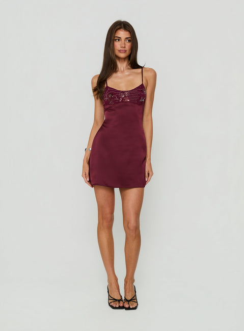 Coralinna Sequin Bust Low Back Mini Dress Cherry