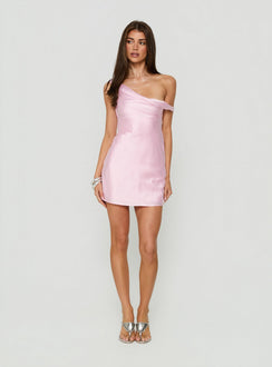 Nelleah One Shoulder Satin Mini Dress Pink