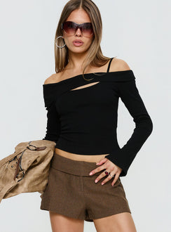 Elyana Layered Cut Out Long Sleeve Top Black