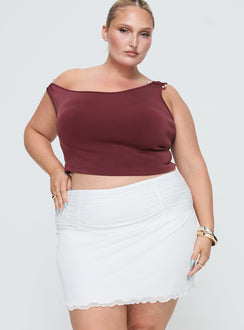   front view of model wearing Princess Polly Meredith Ruched Mini Skirt White Curve Mini Skirts Skirts 