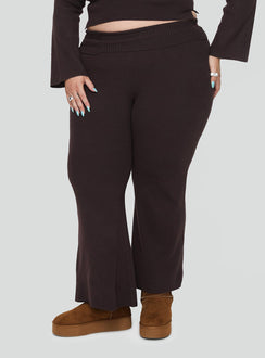 back view of model wearing Princess Polly Try Me Knit Pants Chocolate Curve High Rise Pants Pants 