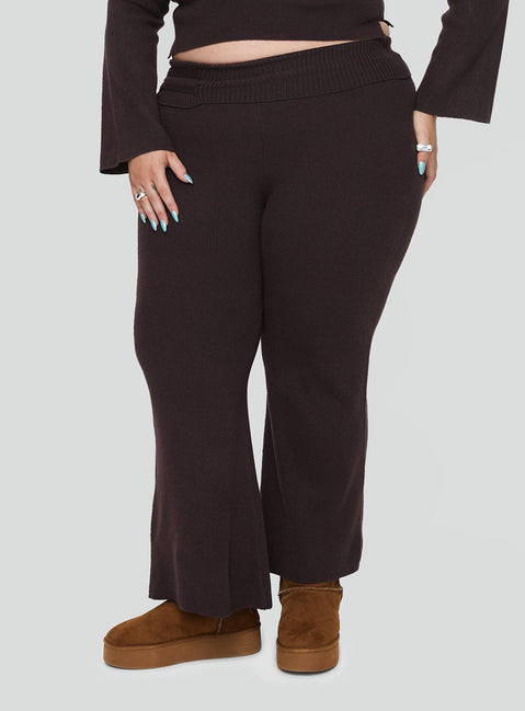 back view of model wearing Princess Polly Try Me Knit Pants Chocolate Curve High Rise Pants Pants 