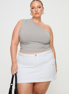   front view of model wearing Princess Polly Zakai Cargo Denim Mini Skirt White Denim Curve Mini Skirts Skirts 
