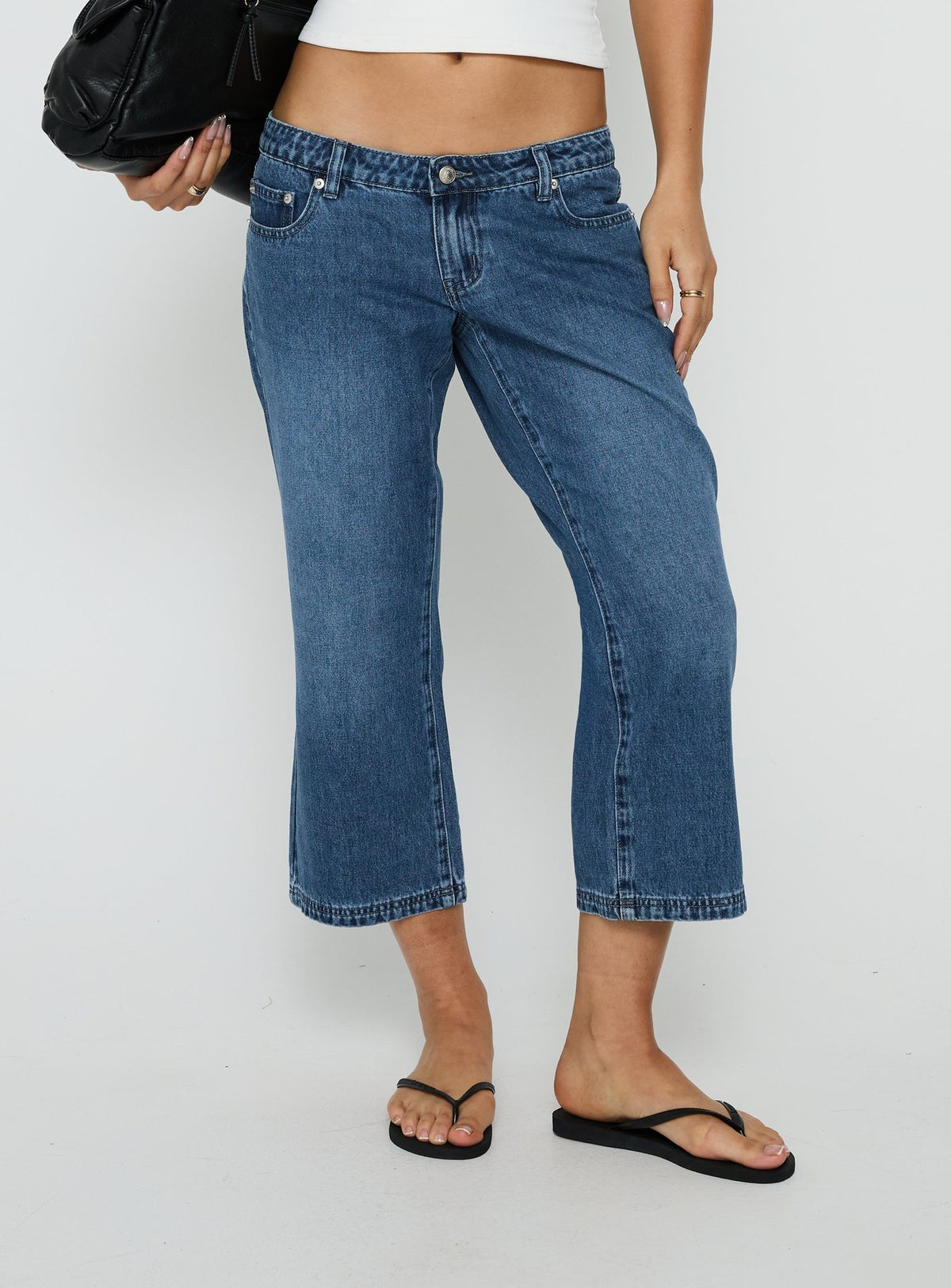 Discover the Hierarchy Low Rise 3/4 Length Jeans Mid Wash in womens-jeans Princess Polly