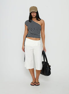 Styled in the Oren Capri Trouser Ivory womens-regular-pants featuring mid-rise and belt product Princess Polly