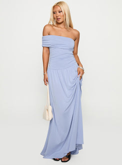 front view of model wearing Princess Polly Decadence Strapless Maxi Dress Lilac Straight Neck 