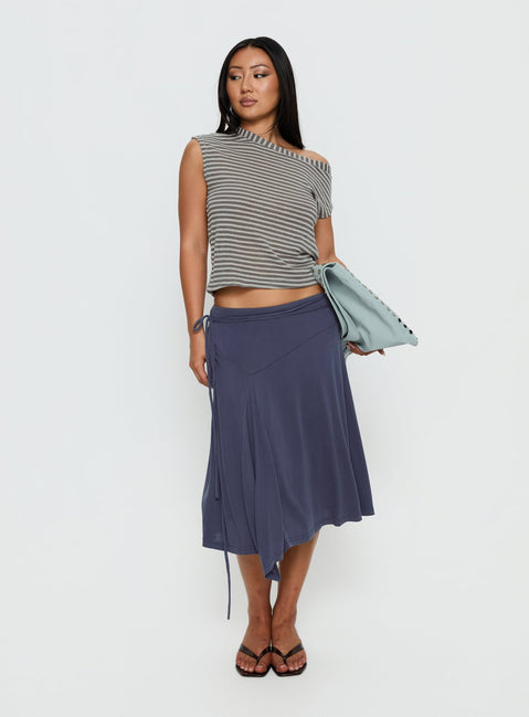   front view of model wearing Princess Polly Joaney Tie Side Jersey Midi Skirt Slate Midi Skirts 