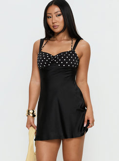 Befanie Layered Mini Dress Black Polka Dot