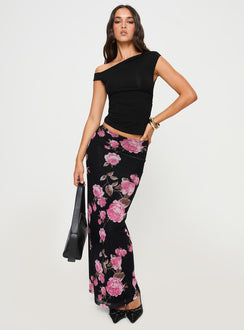   front view of model wearing Princess Polly Modalla Maxi Skirt Black Floral Maxi Skirts Skirts 