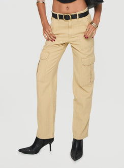 back view of model wearing Princess Polly Nickei Utility Cargo Pants Beige Mid Rise Pants Pants 