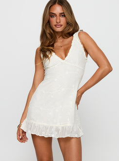back view of model wearing Princess Polly Feeling Alive Tie Back Mini Dress White Plunger 