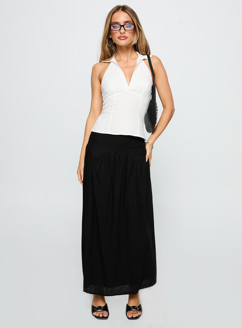   front view of model wearing Princess Polly Human Nurture Maxi Skirt Black Maxi Skirts Skirts 